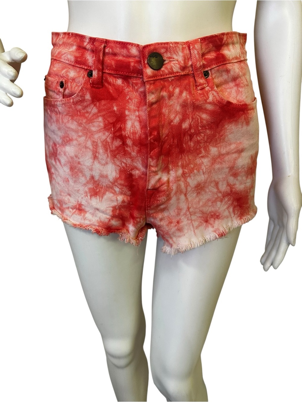 BDG Cheeky Tie-Dye Red High-Rise Denim Shorts